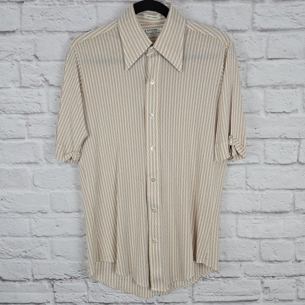Vintage Kingspoint Lancer of California Shirt Beige Brown Geometric 70s Large
